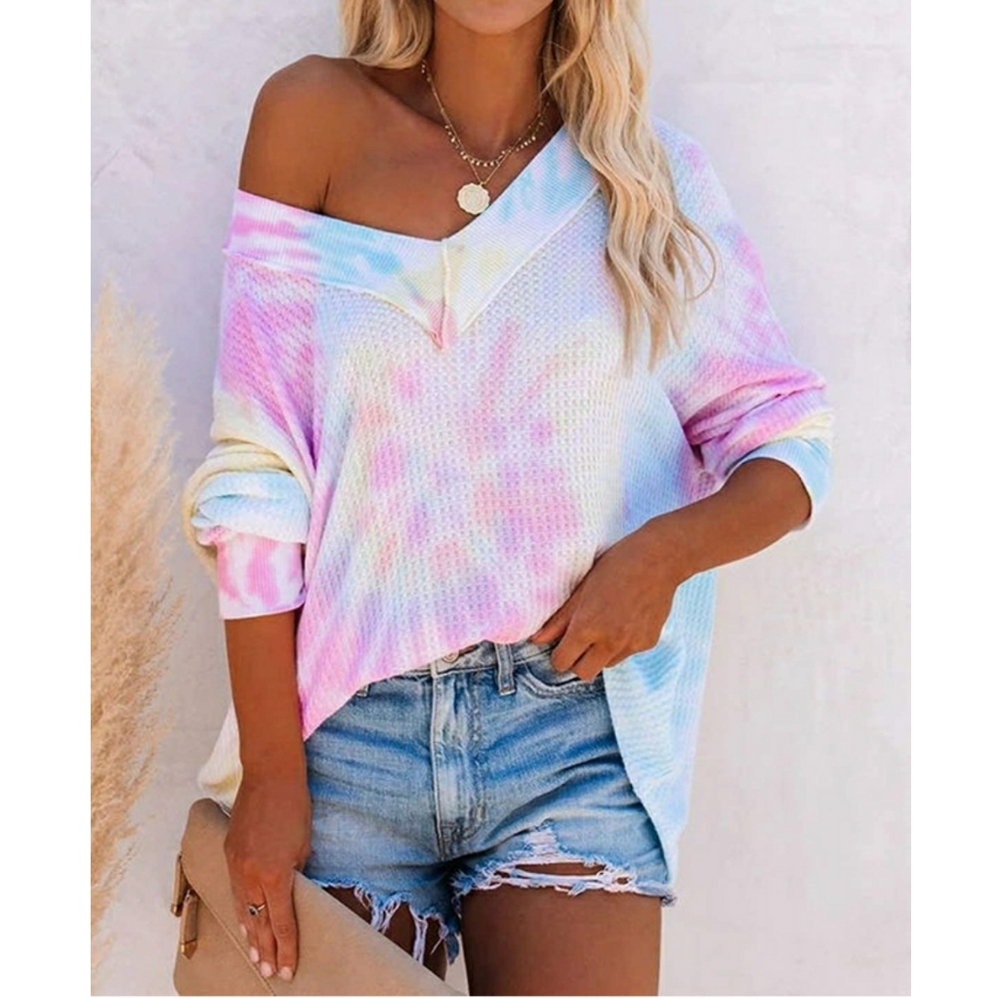 🎊HOST PICK🎊Tie Dye Off ShoulderV Neck  - Picture 3 of 7